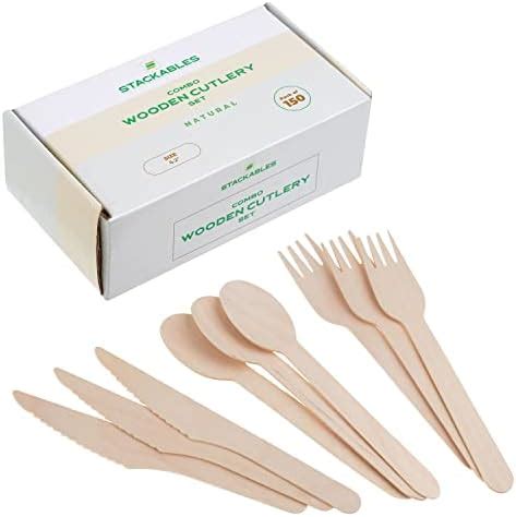 Disposable Wooden Cutlery Sets 150 Piece Forks Spoons Knives 50 Of