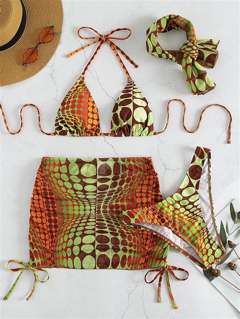 Shein Swim Vcay Conjunto De Bikini De Lunares Digitales Sujetador De Tri Ngulo Halter Y Parte