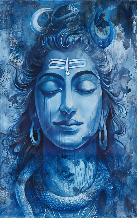 Premium Photo | Blue color painting of lord shiva face