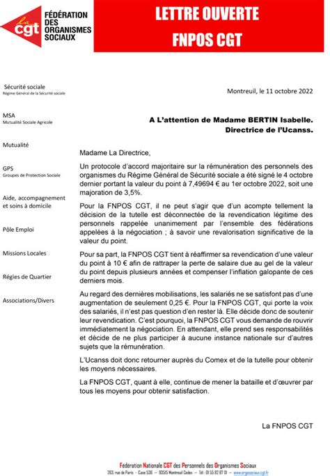 Lettre ouverte à la direction de l UCANSS Fédération des Organismes