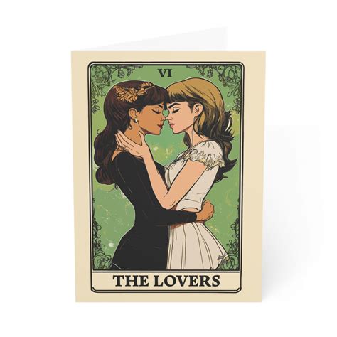 Lesbian Couple Greeting Card 5x7 Tarot Card Design The Lovers Anniversary Wedding Valentines