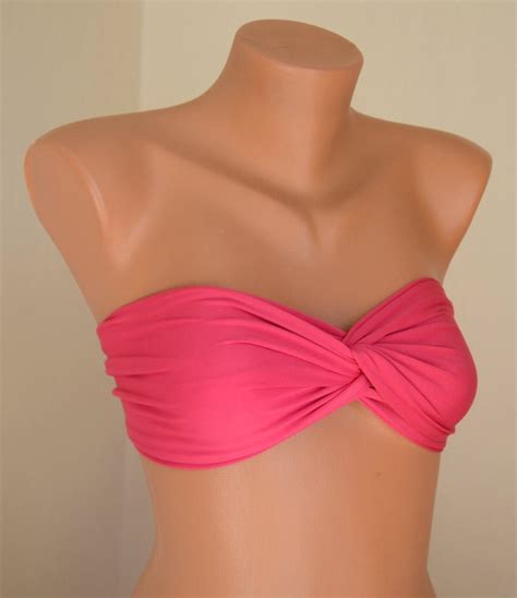 Hot Pink Paded Twisted Bandeau Bikini Etsy