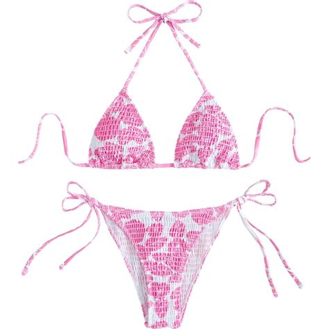 Mo Finance MakeMeChic Women S Halter Tie Side Triangle Bikini Set High Cut Piece Bikini