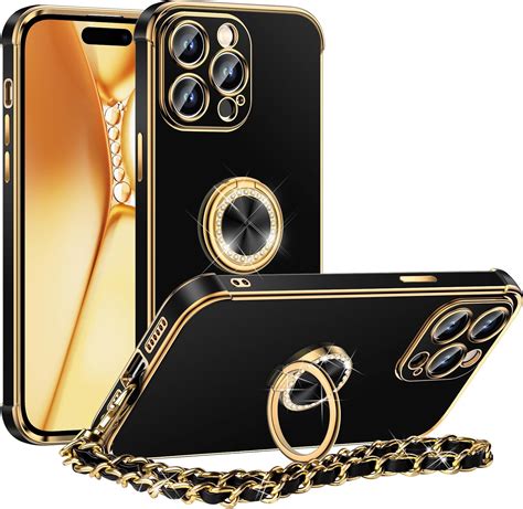 Miss Arts For Iphone 14 Pro Case Ring Holder Stand Luxury Bling Electroplated Phone