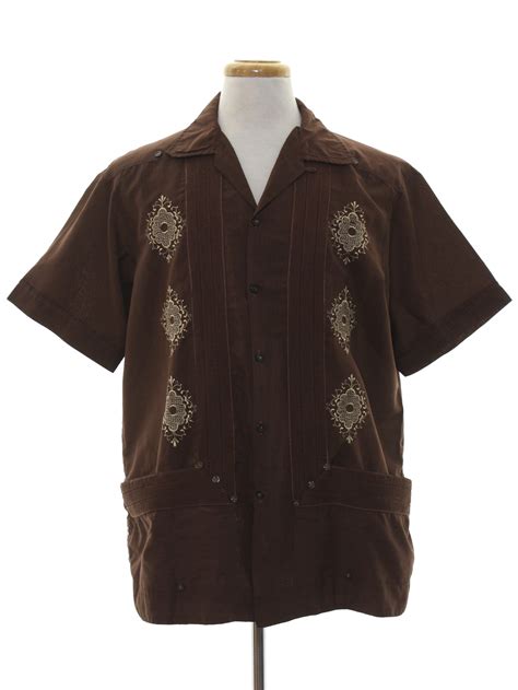 S Vintage Guayabera Shirt S Guaya Teca Mens Cocoa Brown