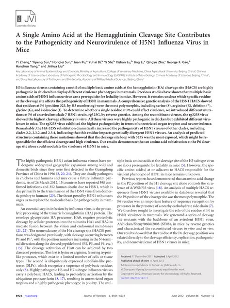 (PDF) A Single Amino Acid at the Hemagglutinin Cleavage Site Contributes to the Pathogenicity ...