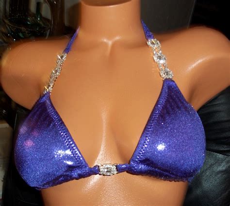 Style Royal Purple Metallic Competition Bikini With Rhinestone