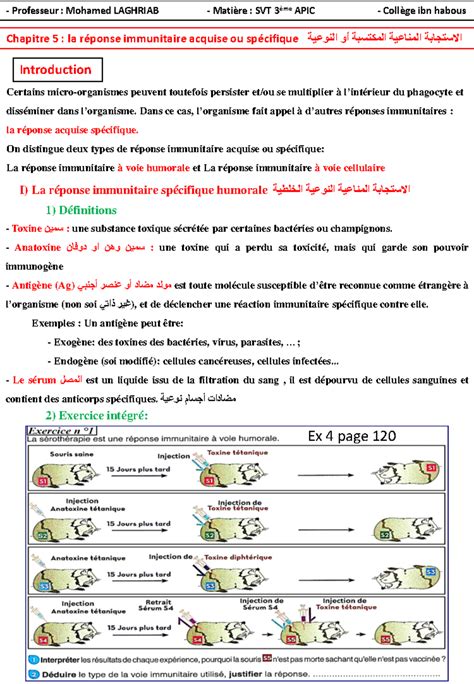 Chapitre 5 La Réponse Immunitaire Acquise Ou Spécifique Dans Ce Cas