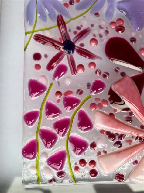 Pinks Fused Glass Flowers Picture Fused Glass Wall Art Etsy