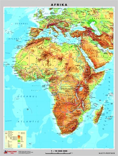 Africa - harta fizica - pe verso: harta politica a Africii • MaterialeDidactice.ro