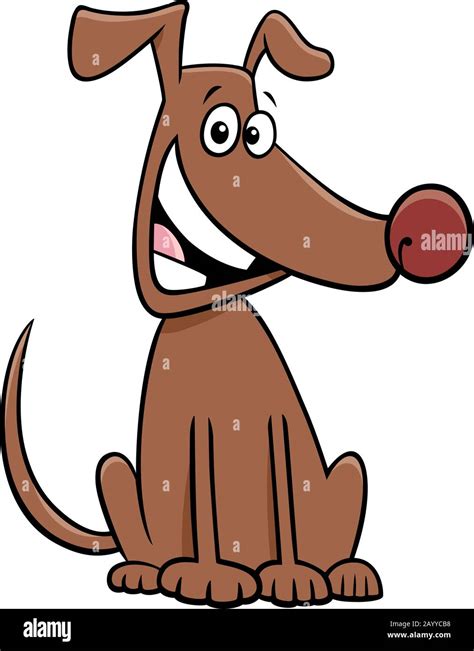 Cartoon Illustration Of Sitting Brown Dog Comic Animal Character Stock