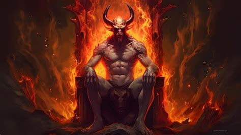 Premium Photo Horned Demon King Seated On Fiery Throne In Hellish