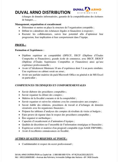 Duval Arno Distribution Recrute Un Chef Comptable Douala Cameroun