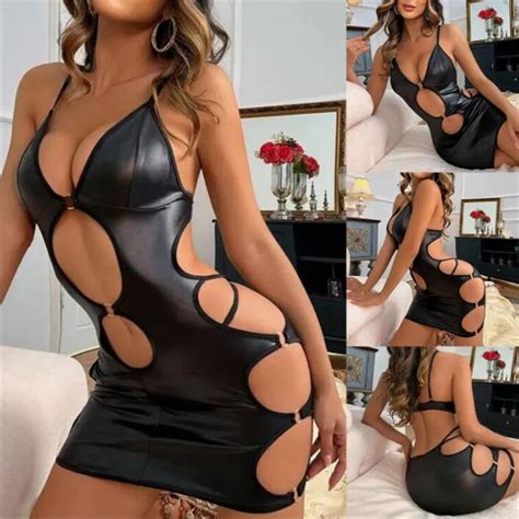 Kad Nlar I In Yeni Siyah Erotik Hollow Lateks Deri Rg Bodysuit Seksi I