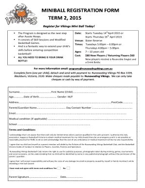 Fillable Online Miniball Registration Form Term Fax Email Print