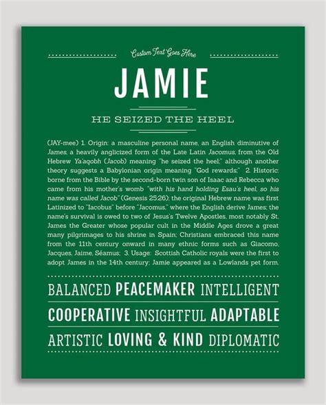 Jamie Male Name Art Print Classic Names Names Descriptive Words