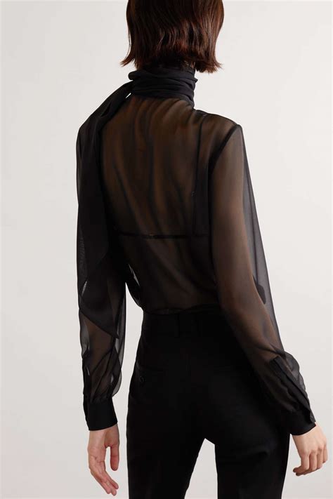 Saint Laurent Tie Detailed Silk Chiffon Blouse Net A Porter