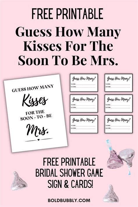 Guess How Many Kisses For The Soon To Be Mrs Game Free Printable