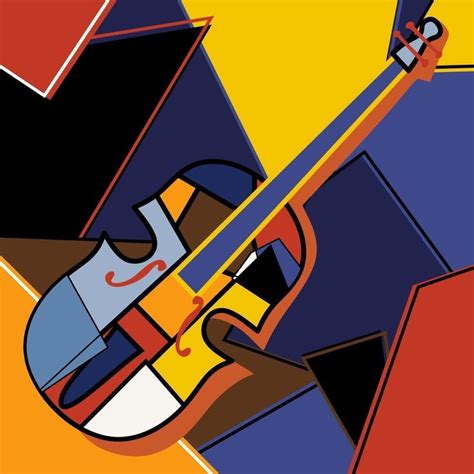 Modern cubist style handmade drawing of cello. Jazz music in retro ...