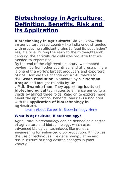 Biotechnology In Agriculture Biotechnology In Agriculture Definition Benefits Risk And Its