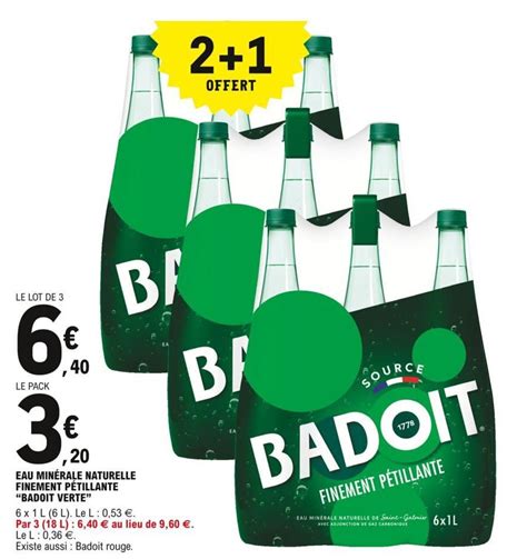 Promo BADOIT VERTE eau minérale naturelle finement pétillante chez E