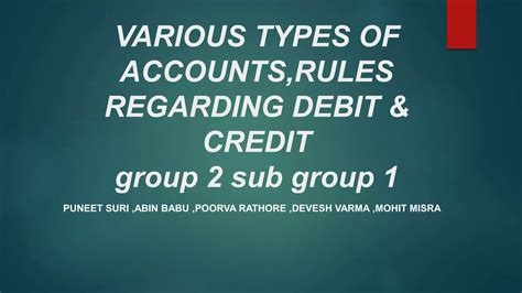 Various Types Of Accountsrules Regarding Debit Credit Ppt