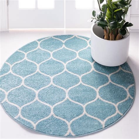 Unique Loom Rounded Trellis Frieze Rug Light Blueivory 5 1 Round