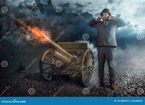 Businessman Firing with Old Cannon Stock Image - Image of development, innovation: 141483975