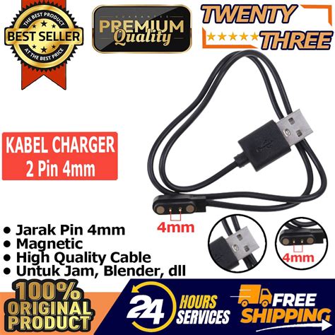 Jual Kabel USB Charger 2 Pin 4mm Cas Magnetic Smartwatch Jam Tangan