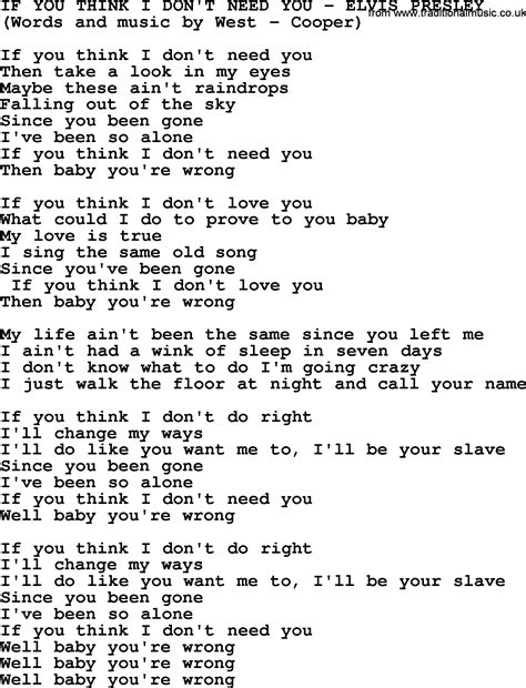 If You Think I Don't Need You by Elvis Presley - lyrics