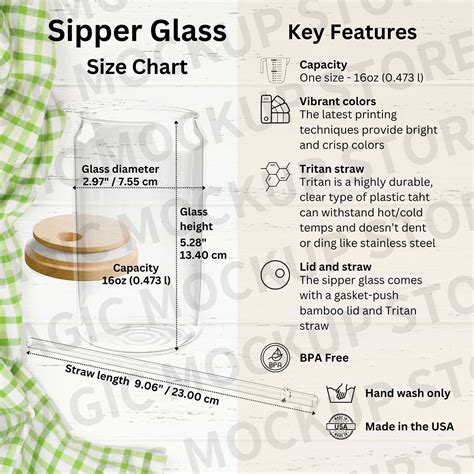 Sipper Glass Size Chart Glass Can Mockup 16oz Glass Sipper Cup Mockup