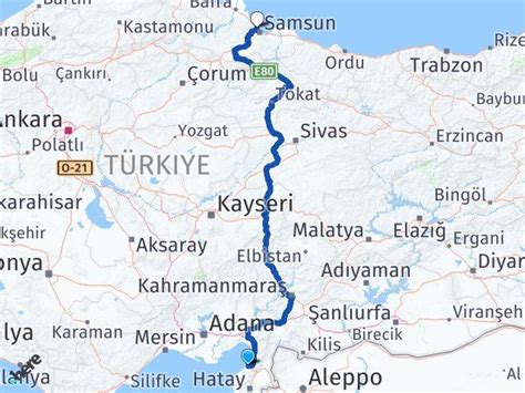 Hatay Arsuz Atakum Samsun Aras Ka Km Yol Tarifi