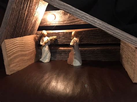 Rustic Lighted Handmade Wooden Nativity Manger Stable Etsy