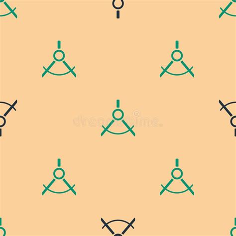 Green And Black Drawing Compass Icon Isolated Seamless Pattern On Beige