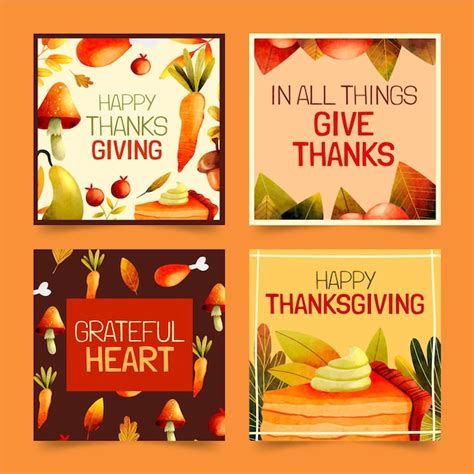 Aquarell Thanksgiving Instagram Posts Sammlung Kostenlose Vektor