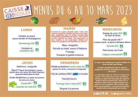 Les Menus Les Go Ters Caisse Des Ecoles Paris E