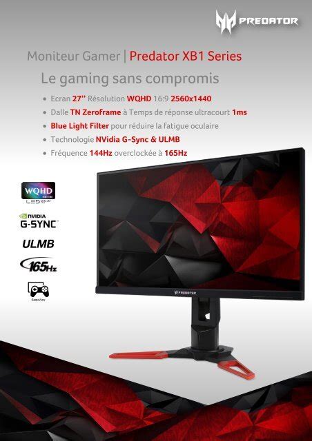 Acer Ecran Pc Gamer Acer Predator Xb Huabmiprz Fiche Produit