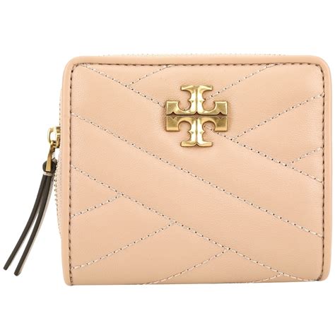 TORY BURCH Kira Chevron 新版雙T標誌小羊皮釦式短夾 粉裸色 短夾 Yahoo奇摩購物中心