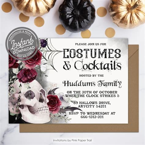 Editable Costumes And Cocktails Halloween Party Invitation Vintage