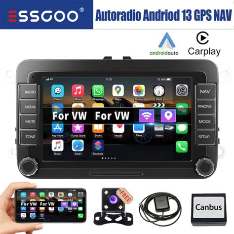 Autoradio Din Android Carplay Gps Wifi Rds Cam Per Vw Golf Polo