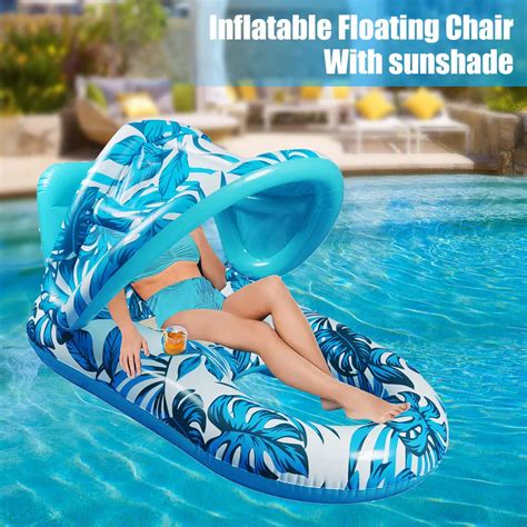 Water Reclining Chair Pvc Inflatable Floating Rows With Sunshade