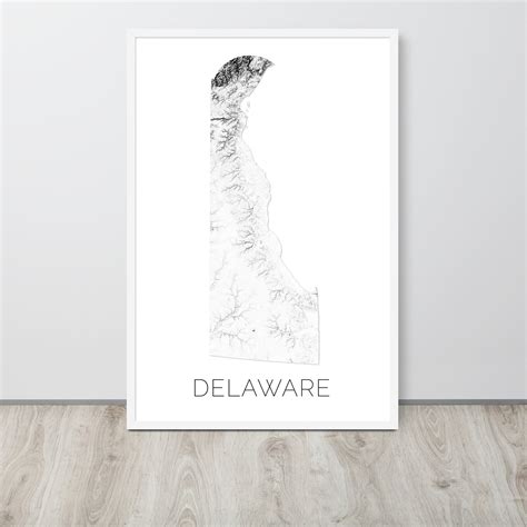 Delaware State Topographic Map Art Black & White – Modern Map Art