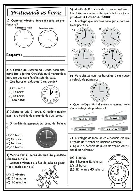 Horas Atividade para trabalhar medidas de tempo as crianças