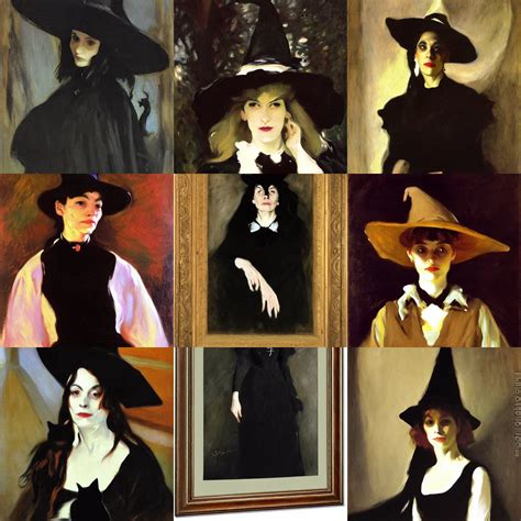 Portrait Witch Black Cat John Singer Sargent Oil Stable Diffusion