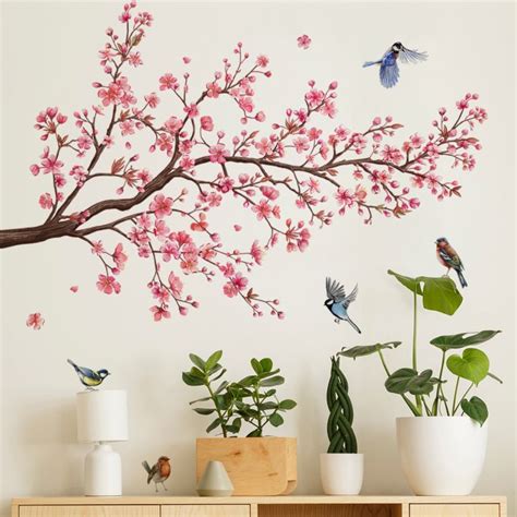 Flower Tree Wall Sticker Peel And Stick Wall Decal Beautiful Pink