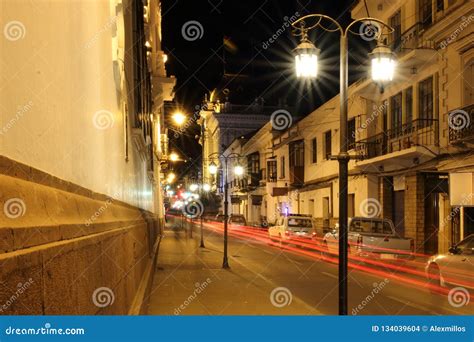 night lights  sucre bolivia  capital city stock photo image
