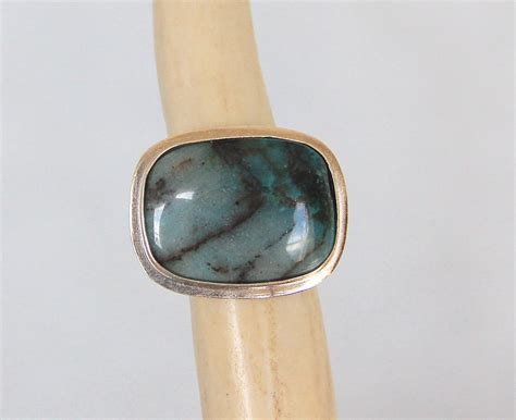 Chrysocolla Rectangle Cabochon Ring Sized To Order Sterling Silver