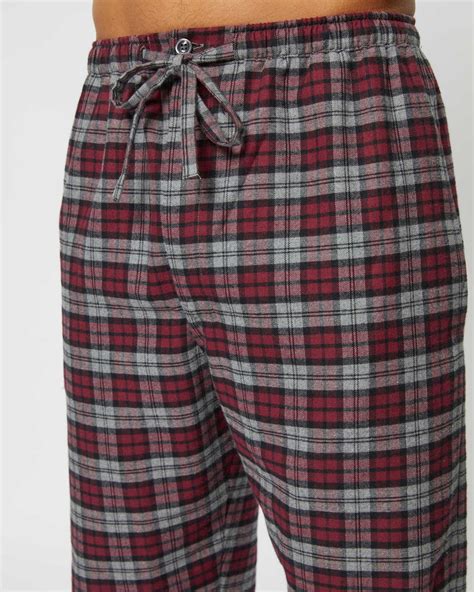 Mens Brushed Cotton Pyjama Trousers Litton Burgundy Tartan Bonsoir