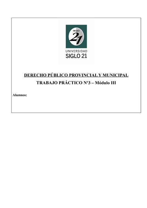 Tp D Aprobado Derecho P Blico Provincial Y Municipal Trabajo