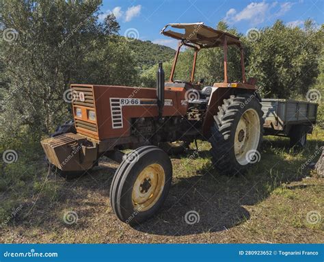 Old Fiat 80 66 Tractor In The Tuscan Countryside Italy Editorial